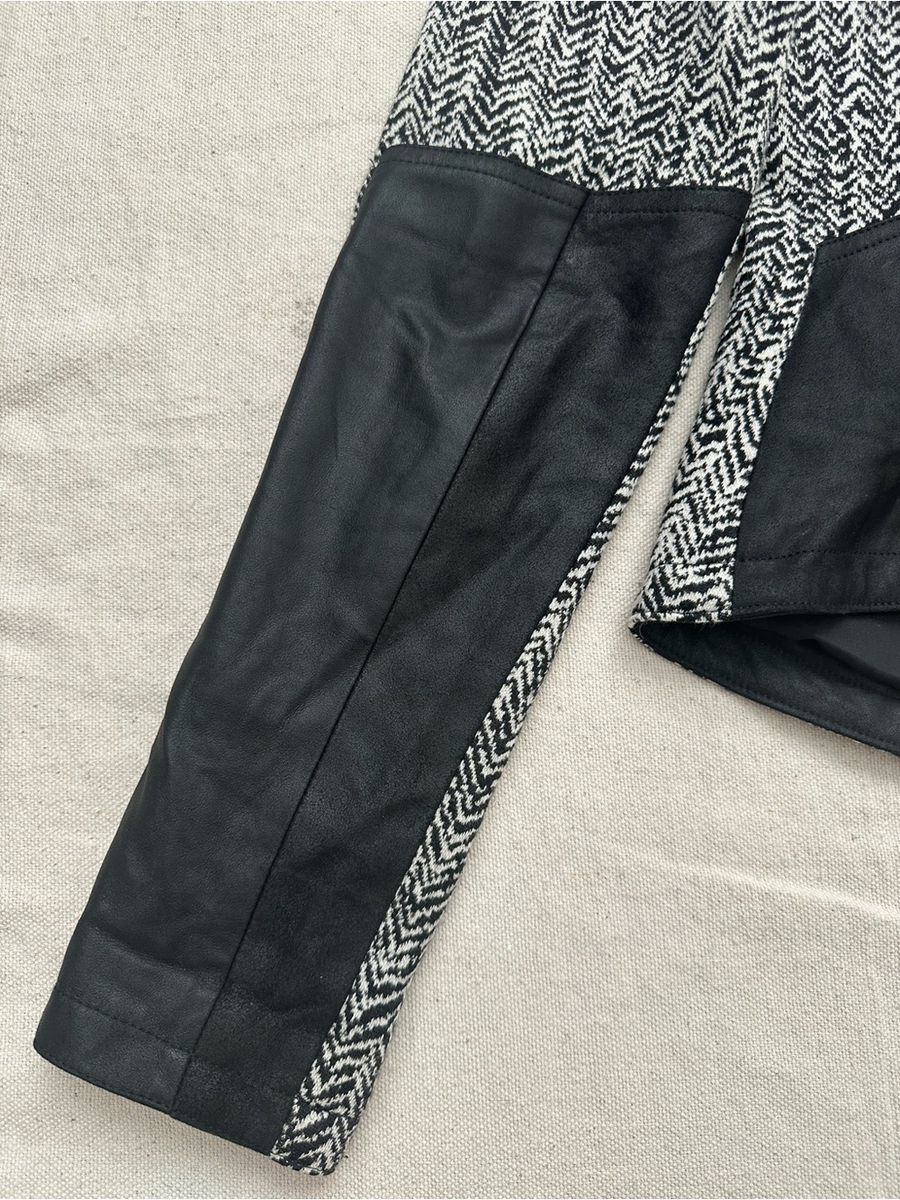 Theory Joean Herringbone Tweed Goat Leather Sleeve Asymmetric Moto Jacket 4 - Picture 11 of 14